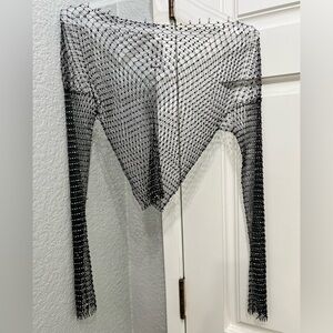 NWT Black Mesh bejeweled top
